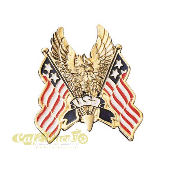 Emblema adesivo moto in metallo aquila e bandiera americana 6x6cm serbatoio moto