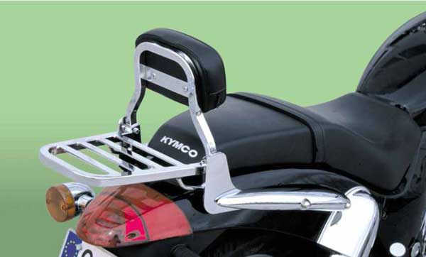 Spaan low chromed steel backrest with luggage rack for Kymco Venox 250