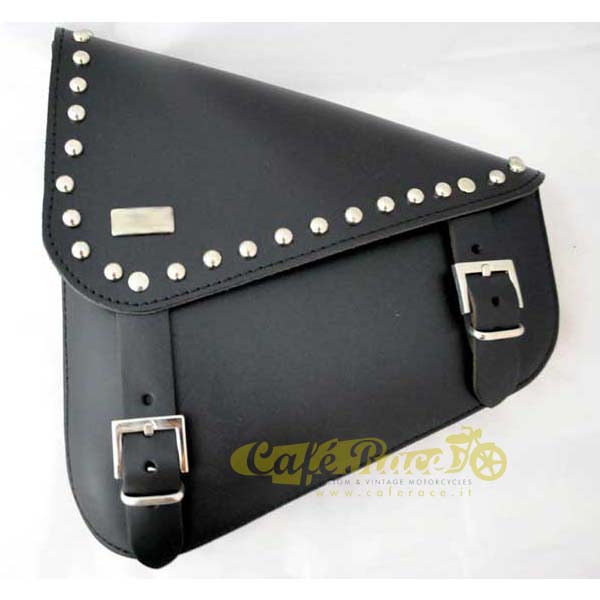borsa laterale borchiata in pelle nera per telaio Harley Davidson SOFTAIL 3lt