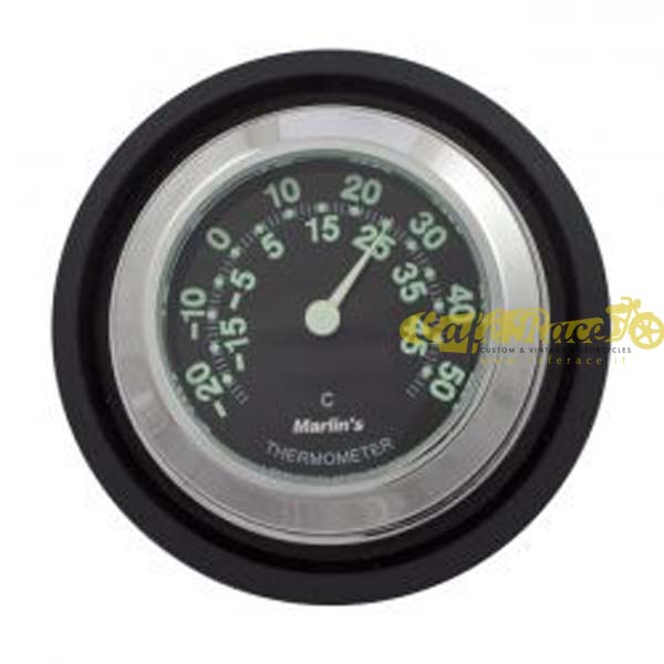 Marlins eingebautes Thermometer mit schwarzem Ziffernblatt und Chrom für HD FLHT 1997-2013