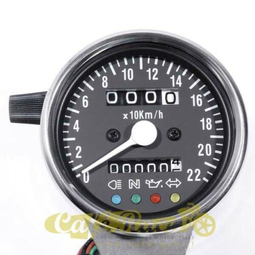 Mechanischer Kilometerzähler, 60 mm, schwarzer Hintergrund mit Warnleuchten – 220 km/h