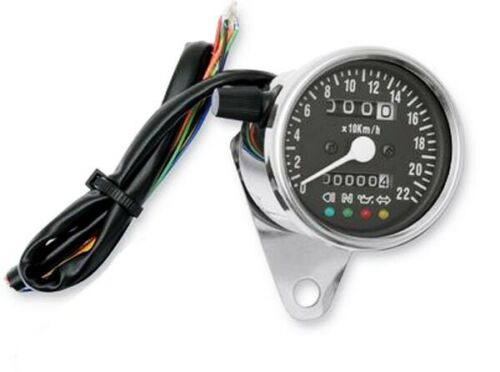 Mechanischer Kilometerzähler, 60 mm, schwarzer Hintergrund mit Warnleuchten – 220 km/h